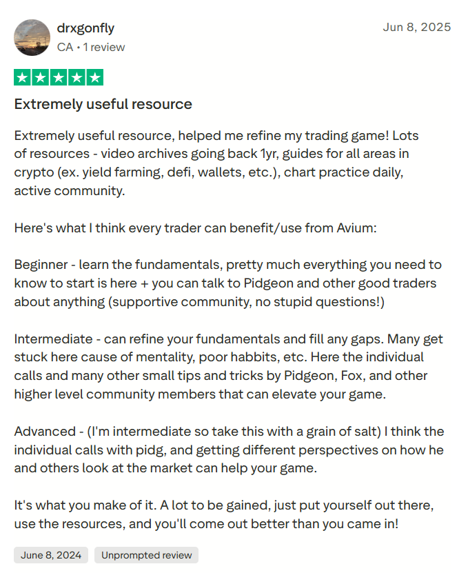 Trustpilot review by drxgonfly, 8 June 2025. Five stars. Title: Extremely useful resource.
