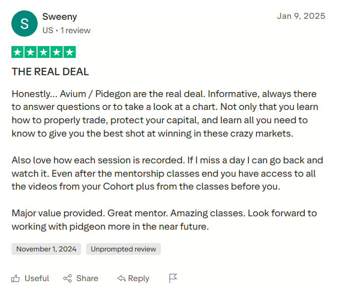 Trustpilot review by Sweeny, 9 January 2025. Five stars. Title: THE REAL DEAL.